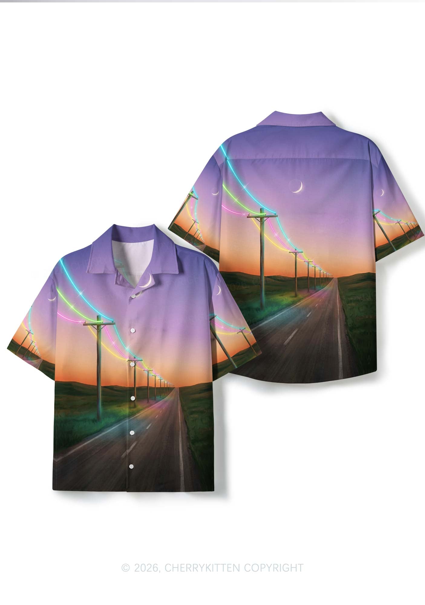 Sunset Highway Y2K Print Hawaiian Shirt Cherrykitten