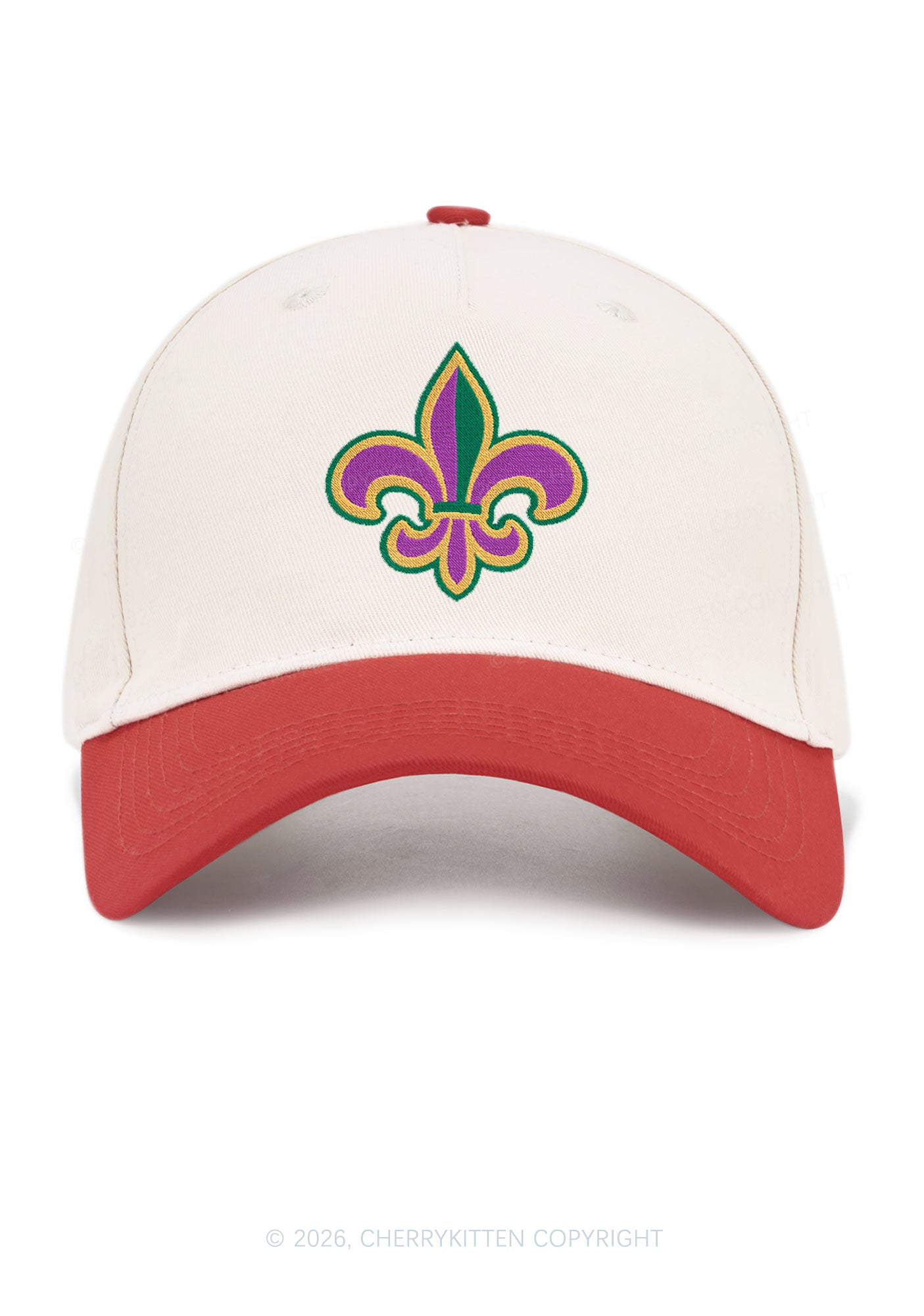 Embroidered Mardi Gras Fleur De Lis Y2K Color Block Baseball Cap Cherrykitten