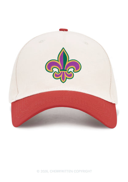 Embroidered Mardi Gras Fleur De Lis Y2K Color Block Baseball Cap Cherrykitten