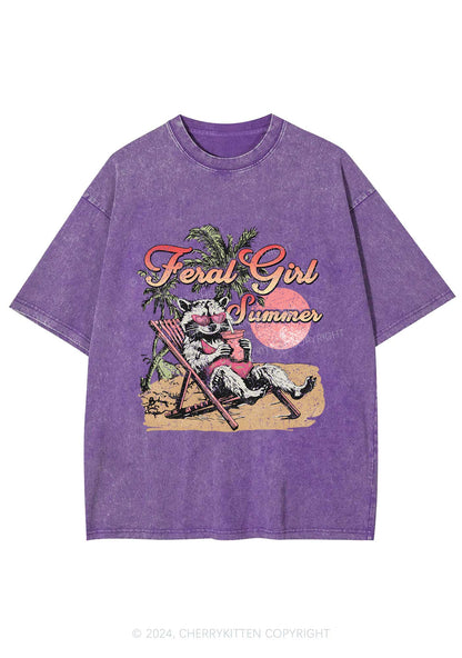 Feral Girl Summer Raccoon Y2K Washed Tee Cherrykitten