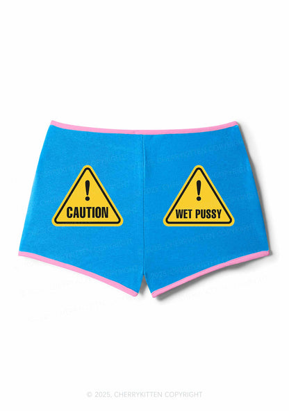 Caution Wet Puxxy Y2K Booty Shorts Cherrykitten
