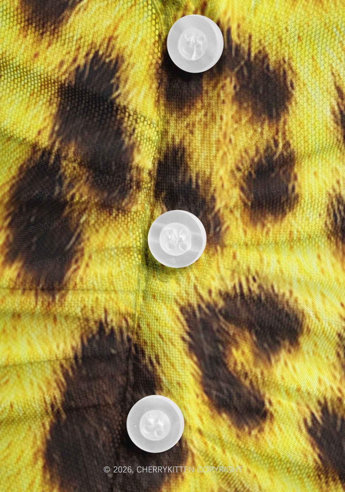Yellow Leopard Y2K Mesh Ruched Waist V Neck Top Cherrykitten