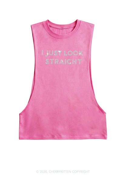 Rhinestone I Just Look Straight Pride Y2K Men Muscle Side Cutoff Tank Top Cherrykitten