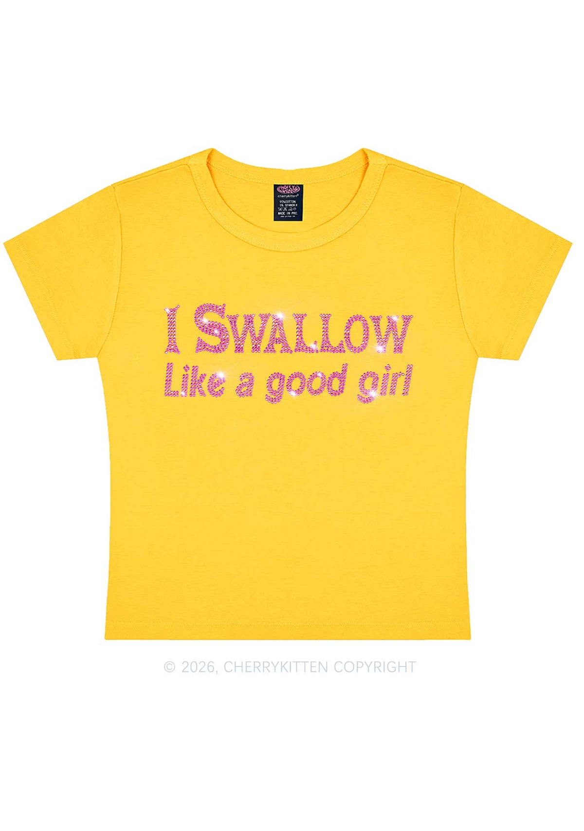 Rhinestone Swallow Like Good Girl Y2K Baby Tee Cherrykitten