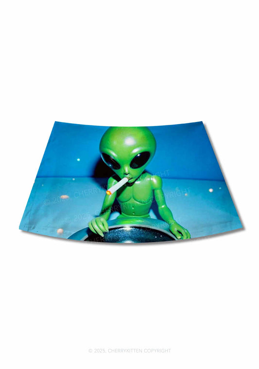 Halloween Alien UFO Ashtray Y2K Print Mini Skirt Cherrykitten