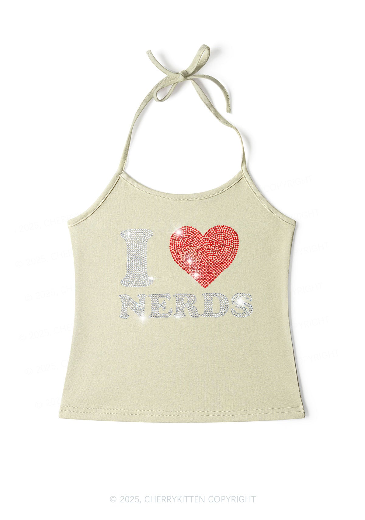 Rhinestone I Love Nerds Y2K Halter Neck Cami Cherrykitten