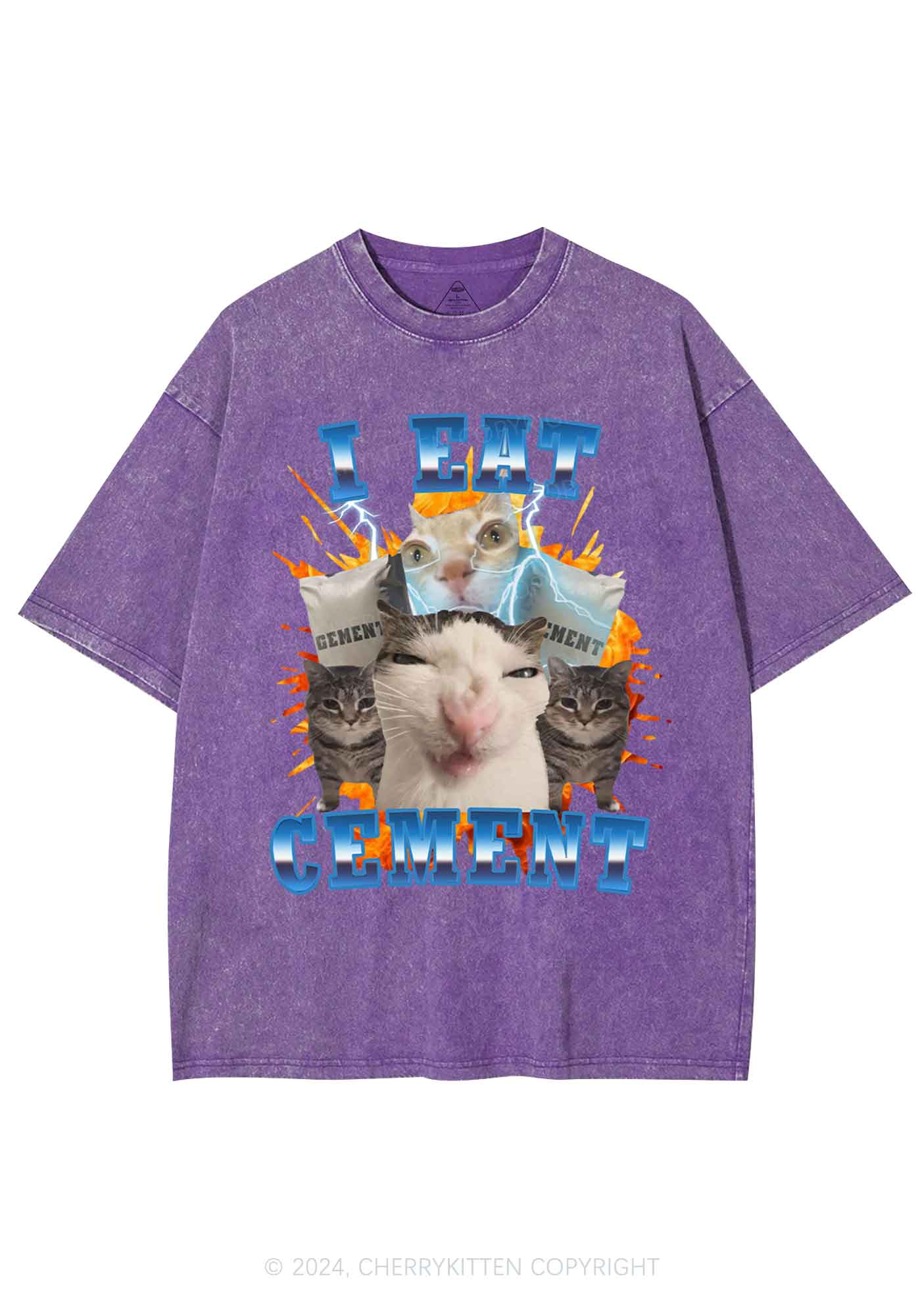 I Eat Cement Funny Cat Y2K Washed Tee Cherrykitten