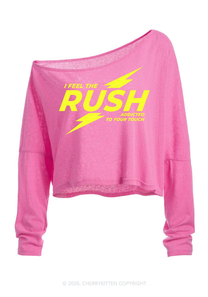 I Feel The Rush Y2K Off Shoulder Long Sleeve Crop Top Cherrykitten