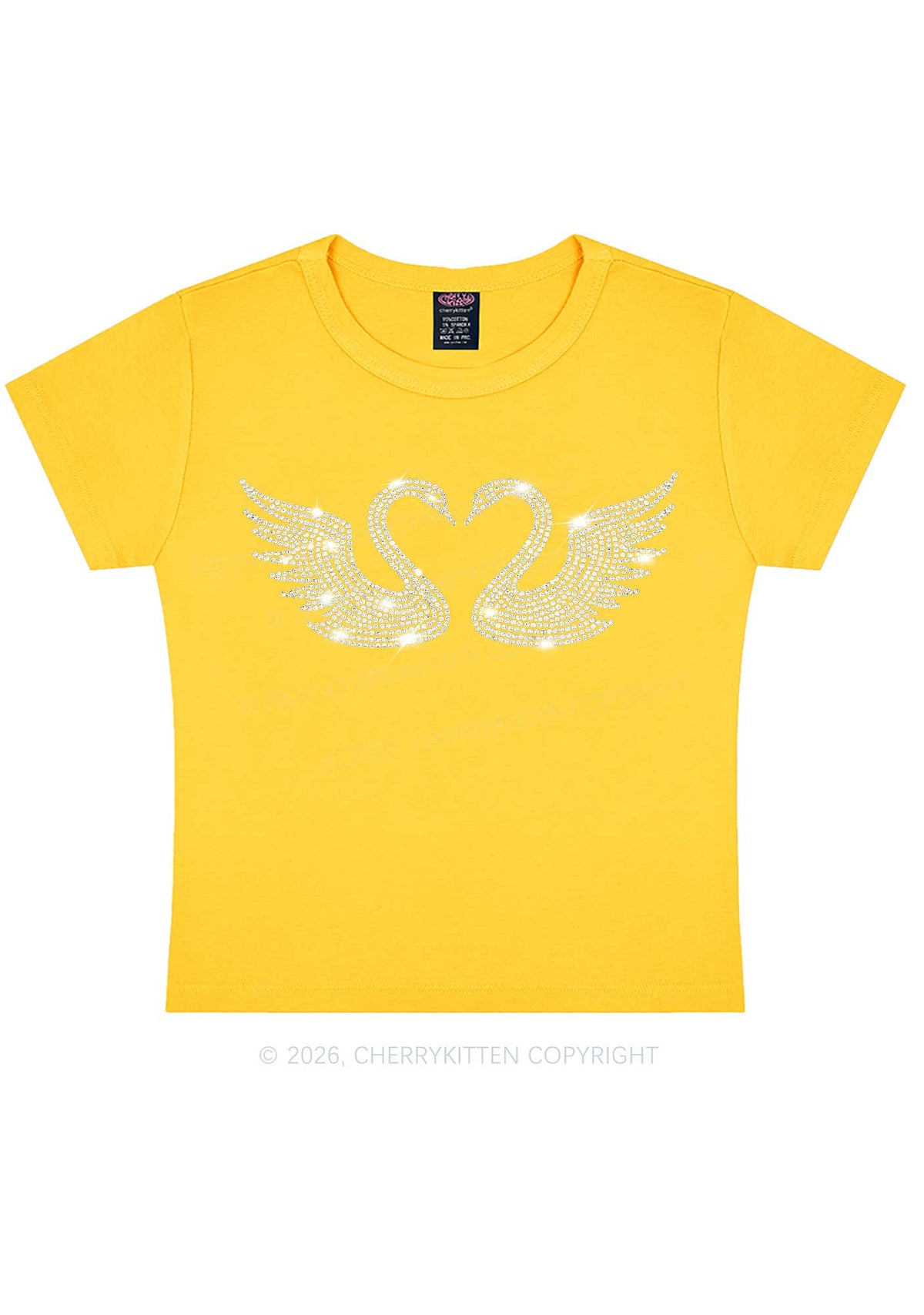 Rhinestone Swans Y2K Baby Tee Cherrykitten