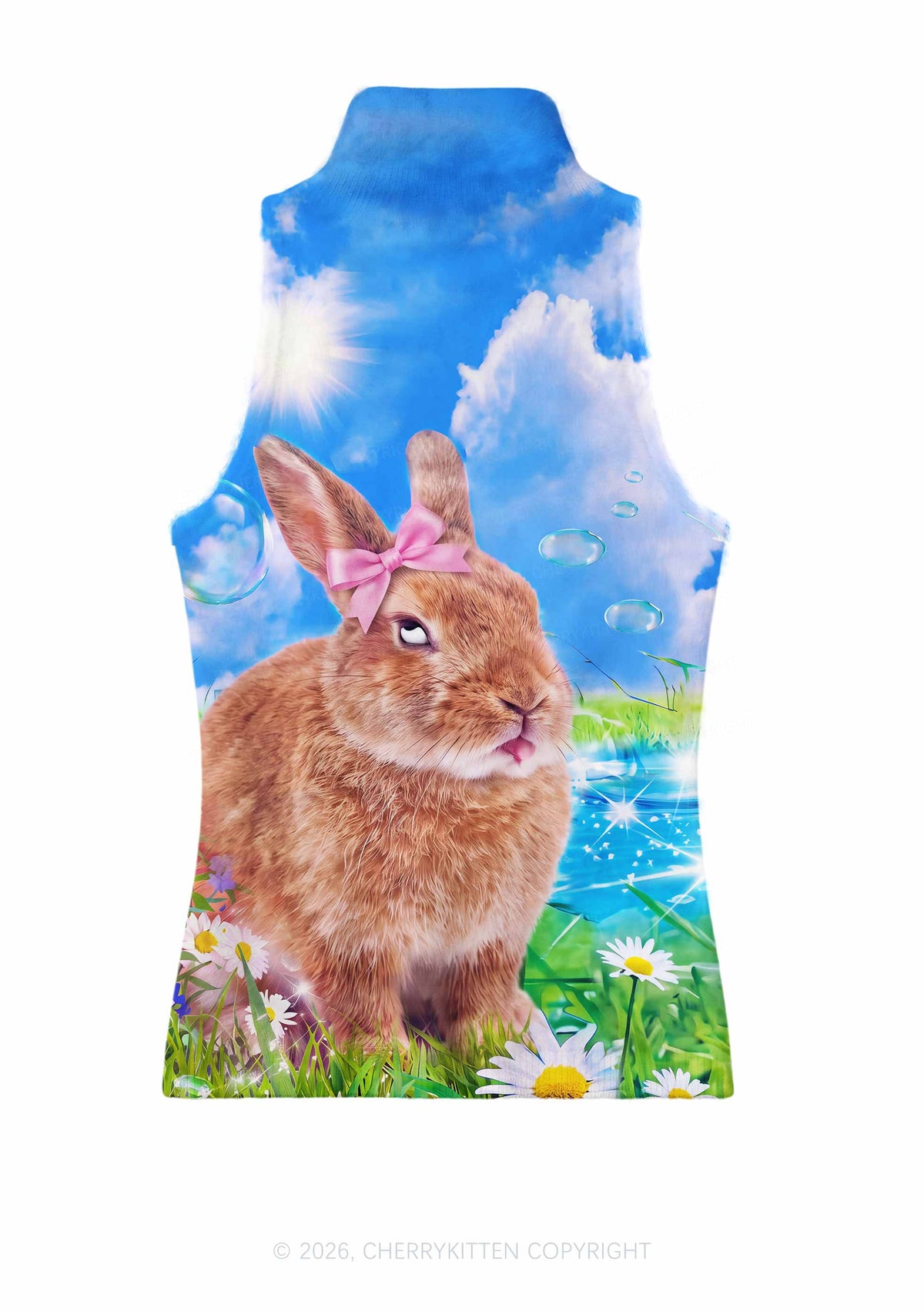 Rolling Eyes Bunny Y2K Knit Turtleneck Tank Top Cherrykitten