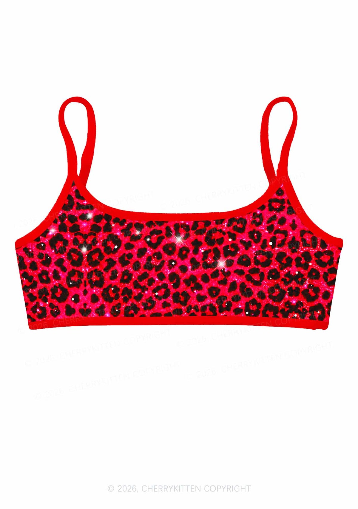 Bright Red Leopard Y2K Print Super Crop Cami Cherrykitten
