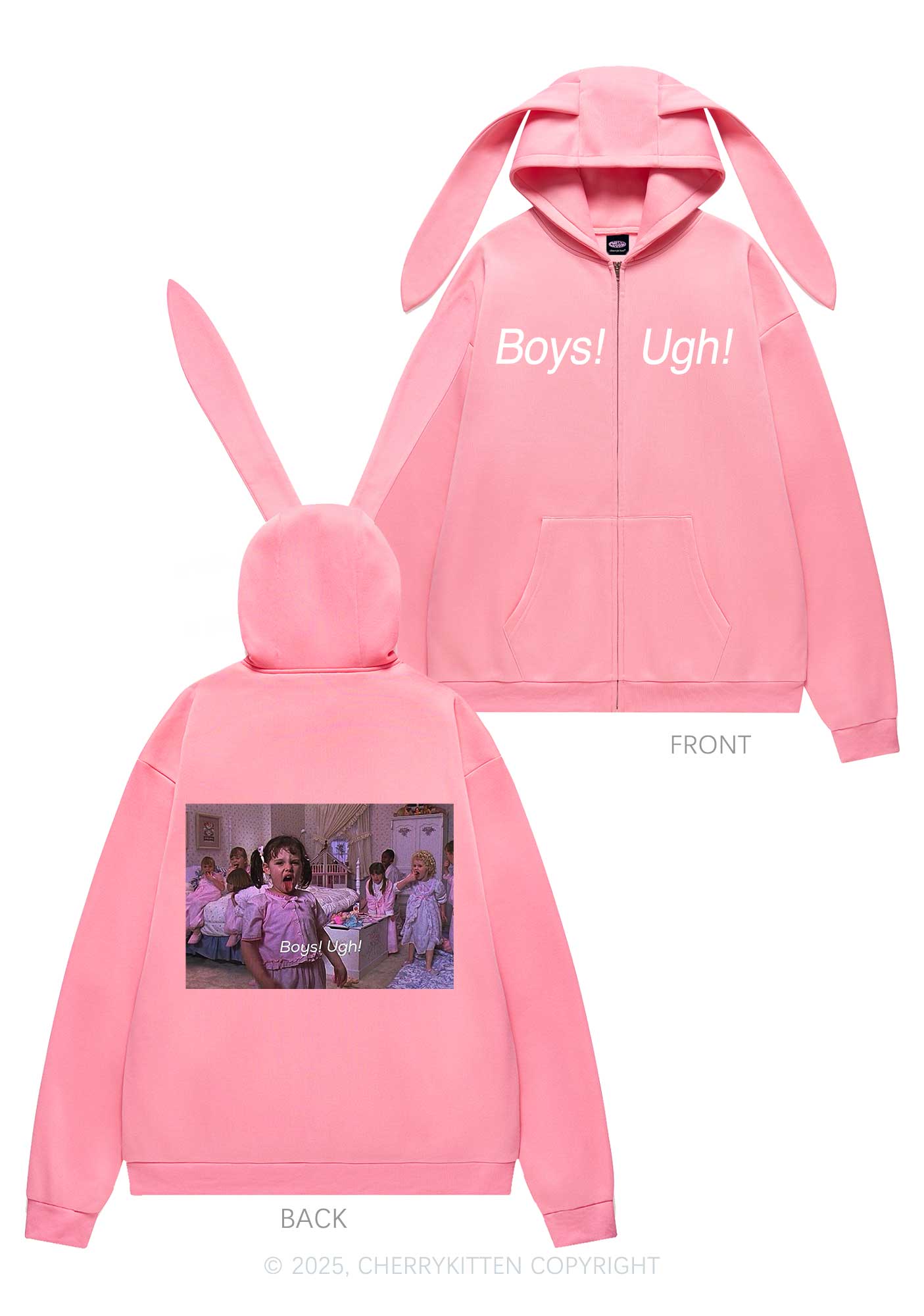 Boys Ugh Y2K Bunny Ear Zip Hoodie Cherrykitten