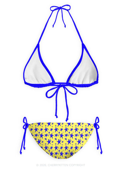 Whos A Good Boy Blue Stars Y2K Print Bikini Set Cherrykitten