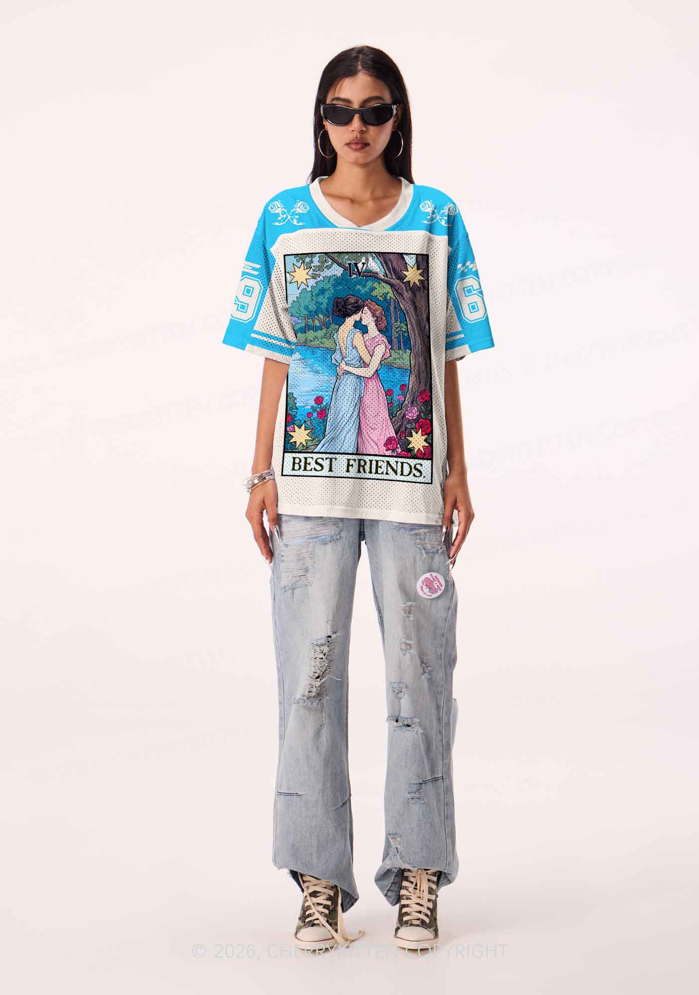 Blue Best Friends Pride Y2K Sport Jersey Shirts Cherrykitten
