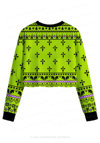 Faggot Pride Y2K Christmas Crop Knit Sweatshirt Cherrykitten