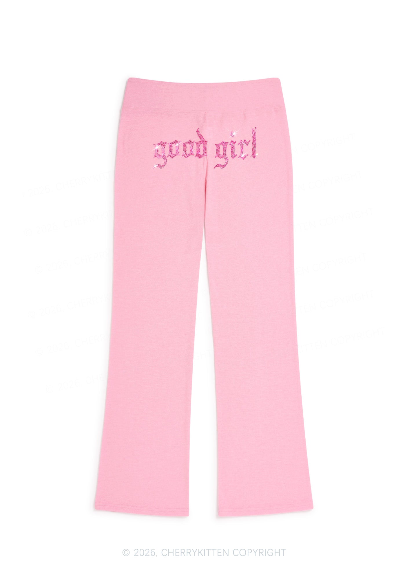 Rhinestone Good Girl Y2K Low Rise Drawstring Flare Pants Cherrykitten
