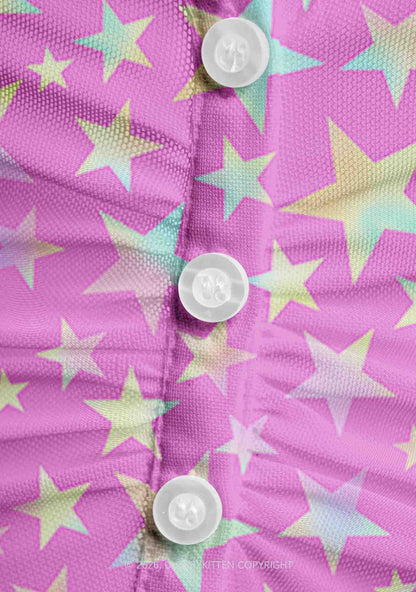 Hot Pink Alpha Male Pride Y2K Mesh Ruched  Waist  V Neck Top Cherrykitten