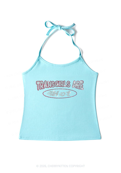 Rhinestone Transgirls Are Hot Pride Y2K Halter Neck Cami Cherrykitten