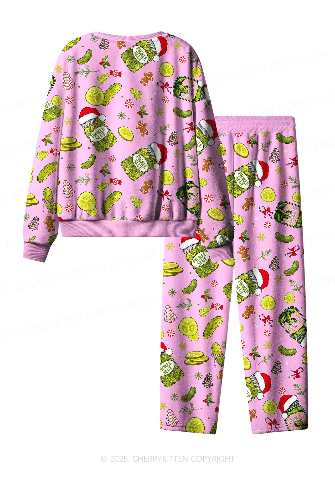 Christmas Santa Pickle Y2K Fleece Long Sleeve Pajama Set Cherrykitten