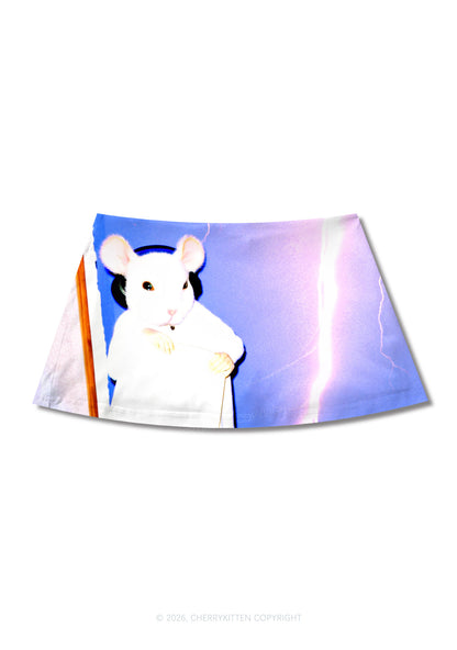 Neon Lightning DJ Rat Y2K Print Mini Skirt Cherrykitten