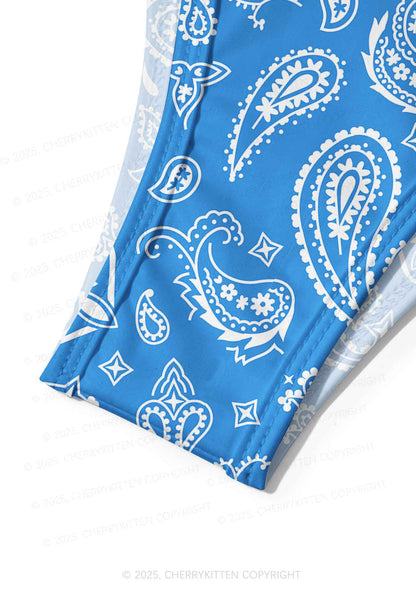 Blue Paisley Y2K Print Bikini Set Cherrykitten