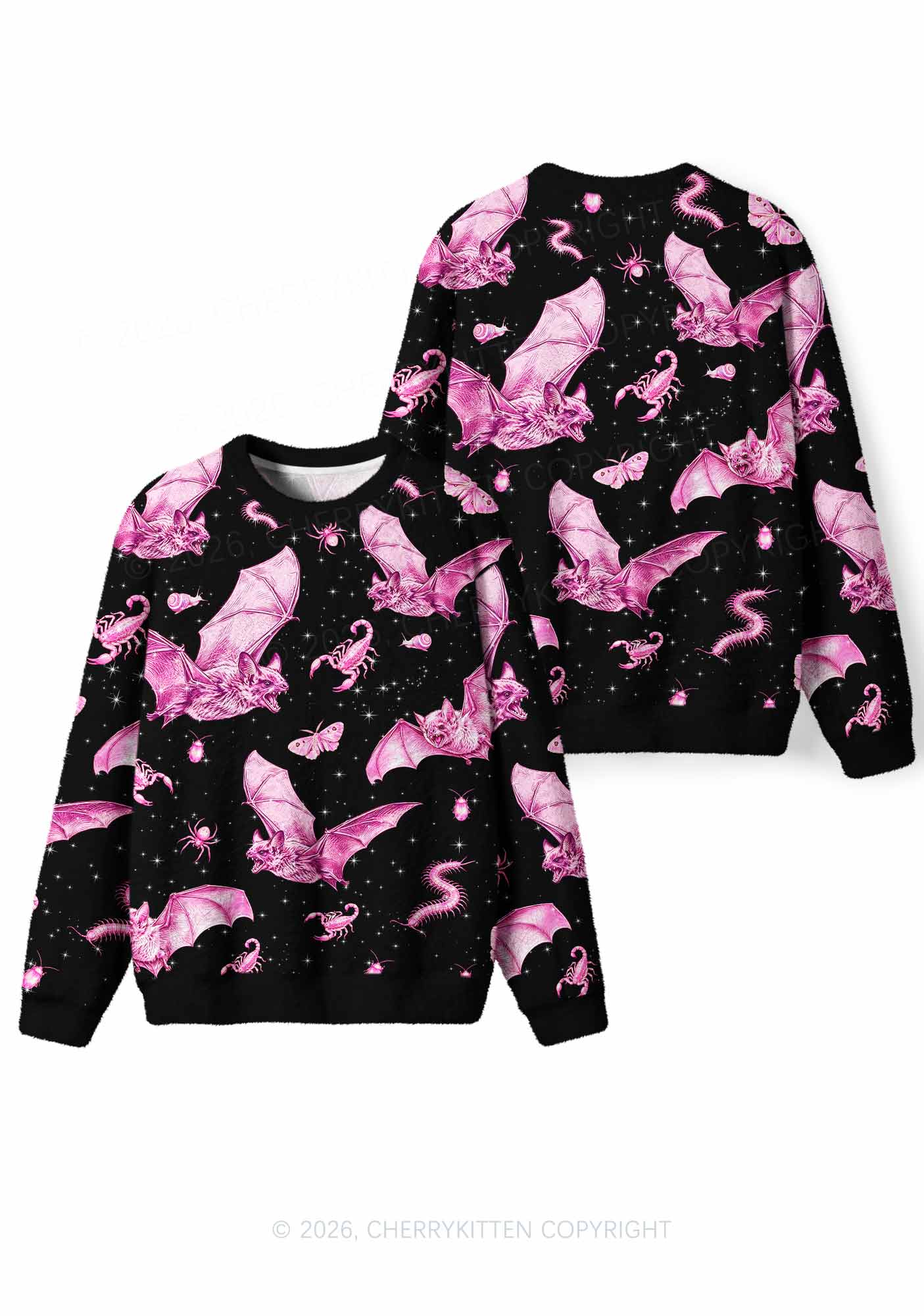 Halloween Pink Gothic Insects Y2K Knit Sweatshirt Cherrykitten