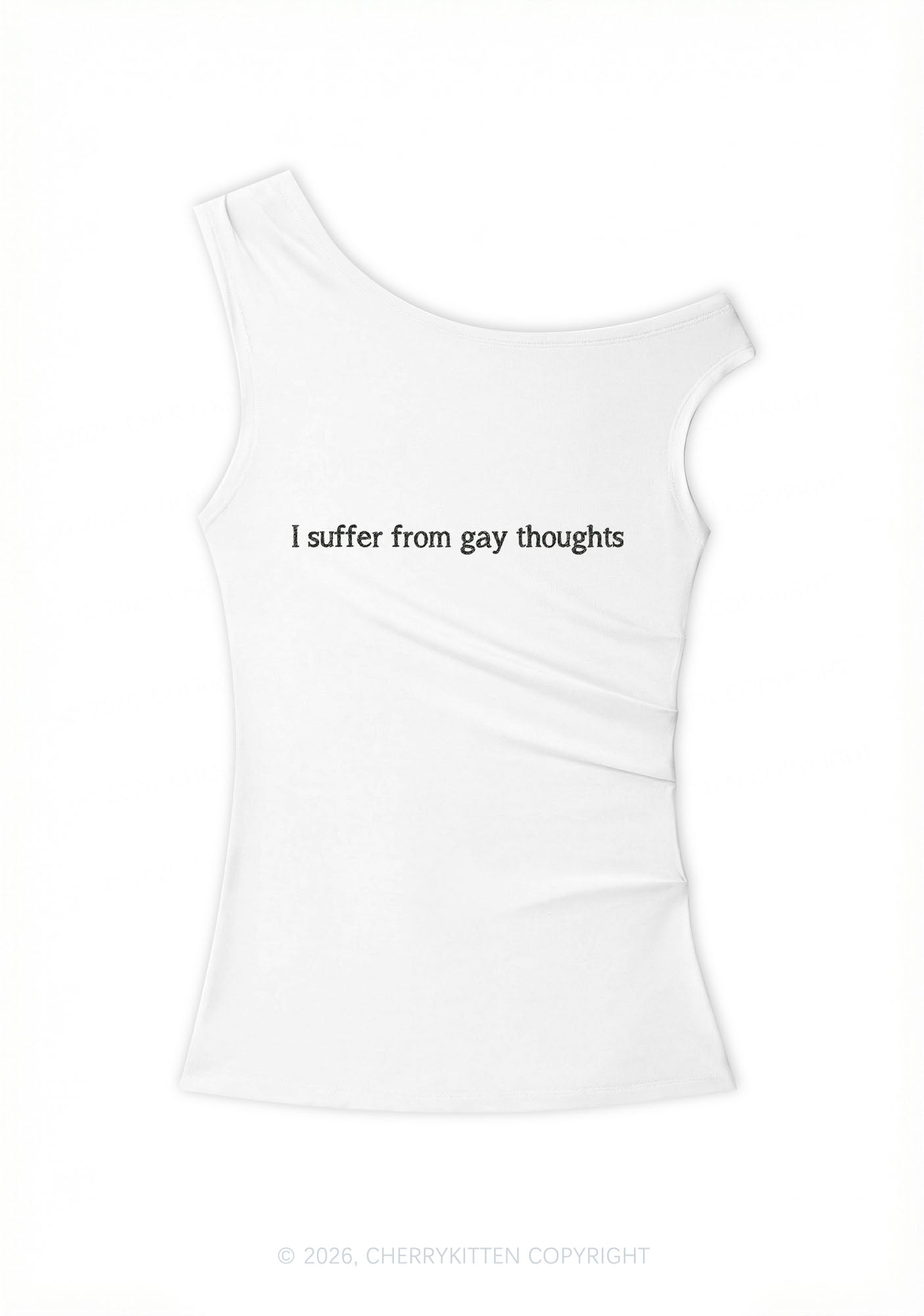 Suffer From Gay Thoughts Pride Y2K Off Shoulder Tank Top Cherrykitten