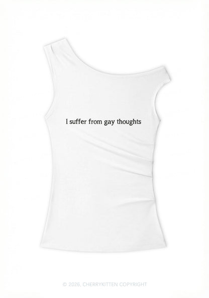Suffer From Gay Thoughts Pride Y2K Off Shoulder Tank Top Cherrykitten