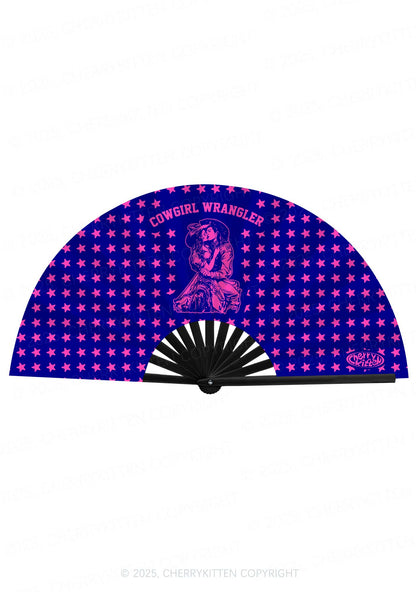 Blue Cowgirl Wrangler Pride Y2K Rave Hand Fan Cherrykitten