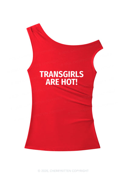 Transgirls Are Hot Pride Y2K Off Shoulder Tank Top Cherrykitten