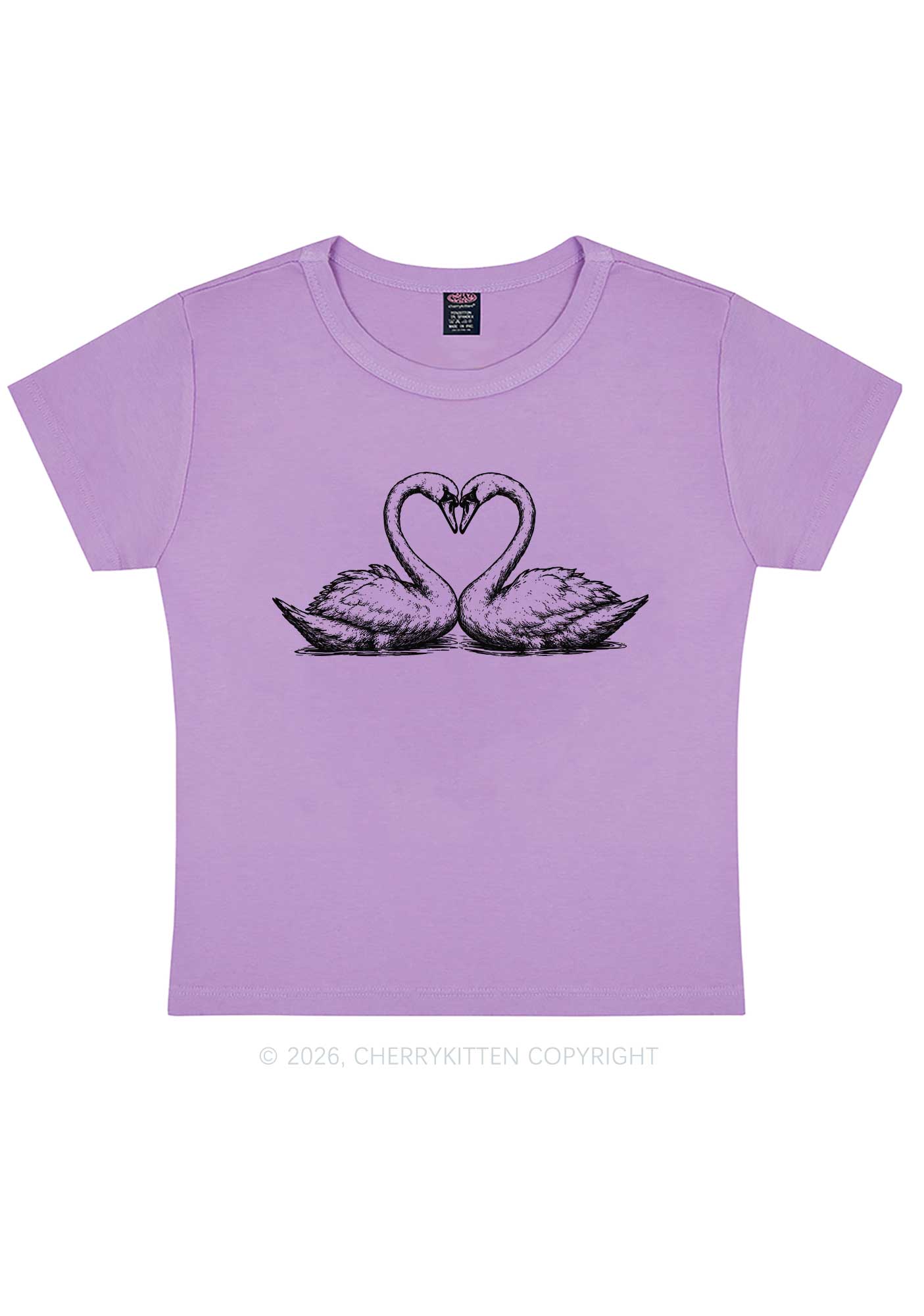 Pink Swans Heart Y2K Baby Tee Cherrykitten
