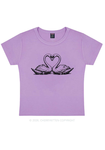 Pink Swans Heart Y2K Baby Tee Cherrykitten