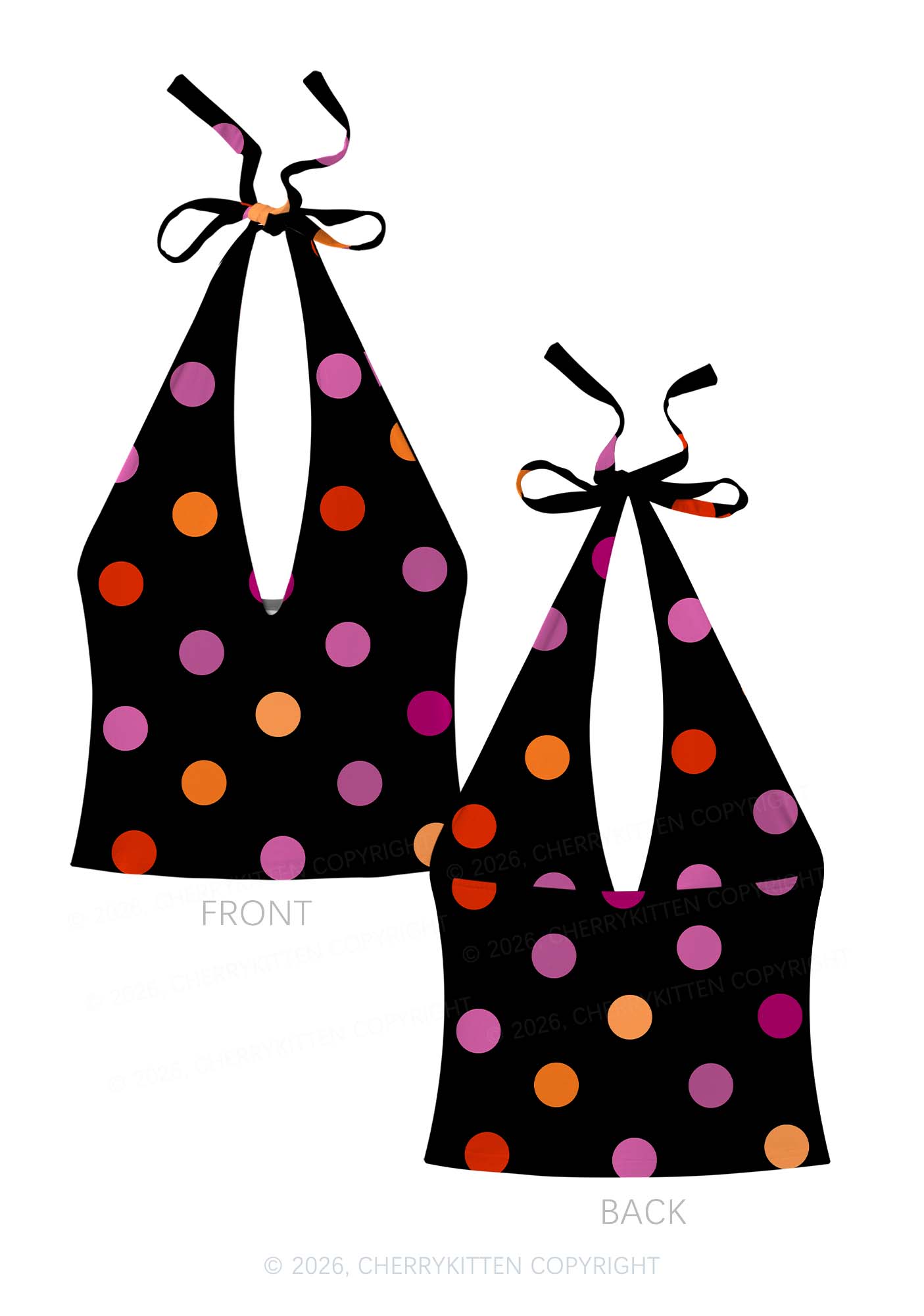 Lesbian Dots Pride Y2K Print Halter Deep V Neck Cami Cherrykitten