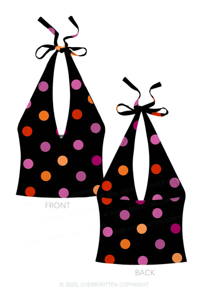 Lesbian Dots Pride Y2K Print Halter Deep V Neck Cami Cherrykitten