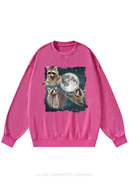 Raccoon Moon Y2K Washed Sweatshirts Cherrykitten