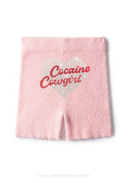Rhinestone Cola Cowgirl Y2K Fluffy Shorts Cherrykitten