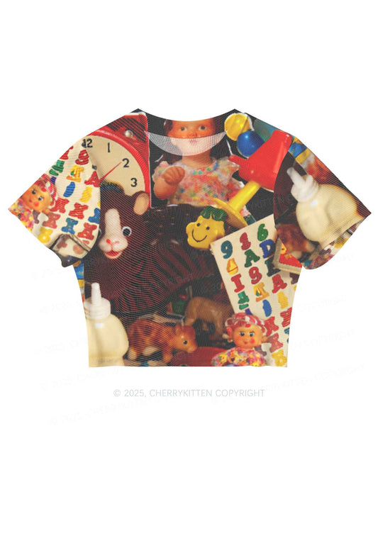 Nostalgic Childhood Y2K Mesh Crop Top Cherrykitten