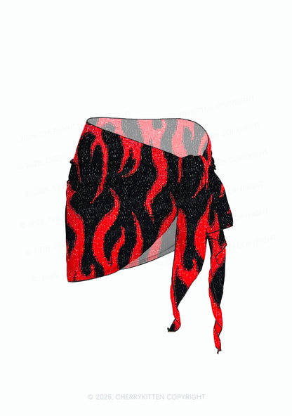 Red Flame Y2K Print Bikini Set Cherrykitten