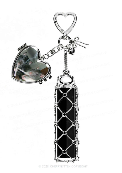 Smoking Rats 1pc Y2K Metal Mesh Lipstick Holder Keychain With Mirror Cherrykitten