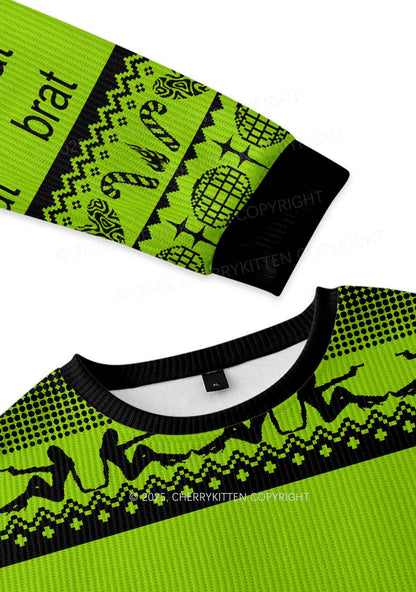 Green Brat Y2K Christmas Knit Sweatshirt Cherrykitten
