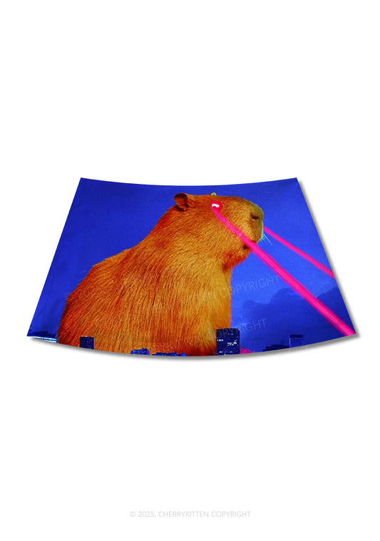 Laser Monster Capybara Y2K Print Mini Skirt Cherrykitten