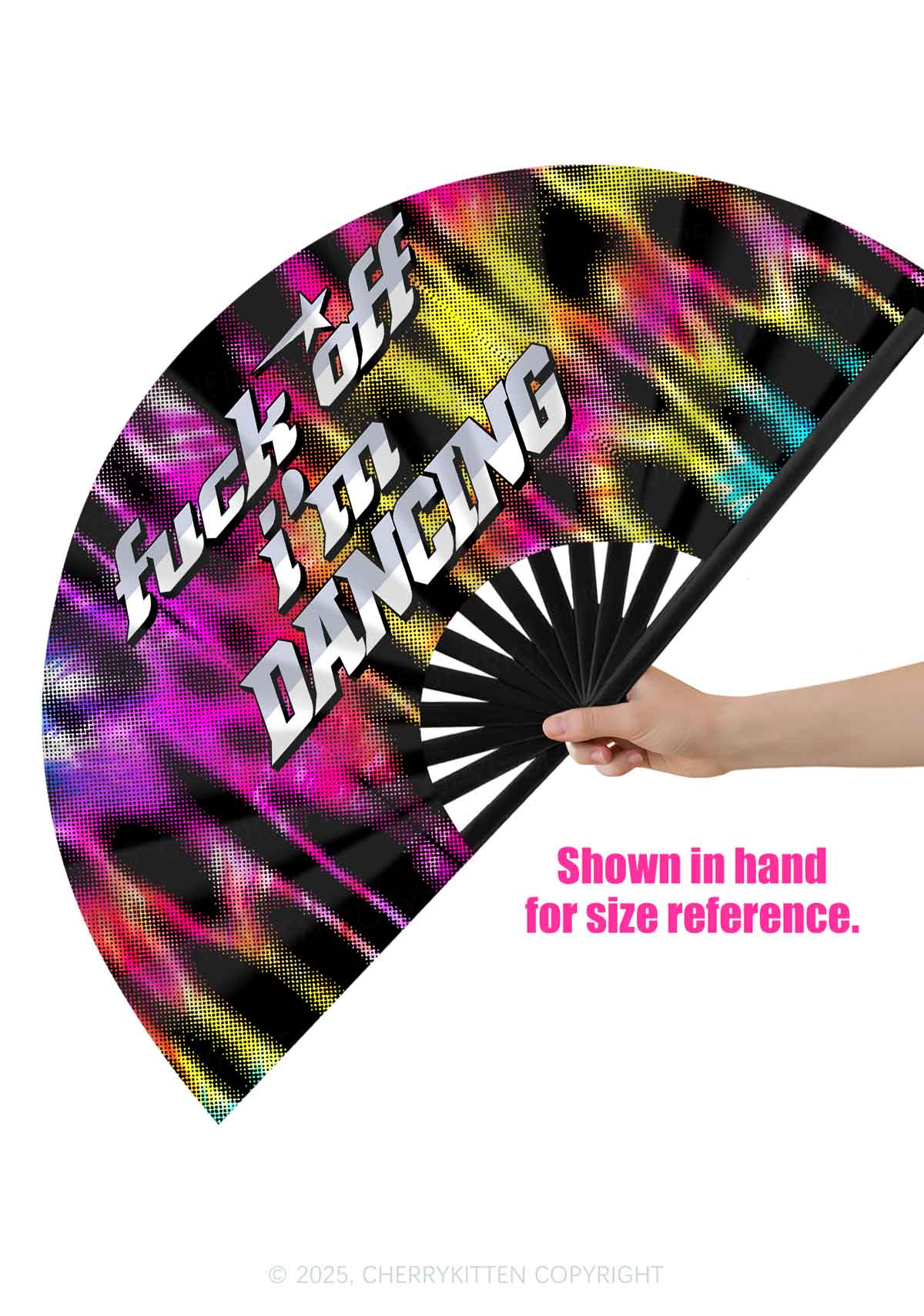 Fxxk Off Im Dancing Leopard Y2K Rave Hand Fan Cherrykitten