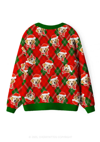 Custom Christmas Dog Face Y2K Christmas Cardigan Knit Sweatshirt Cherrykitten