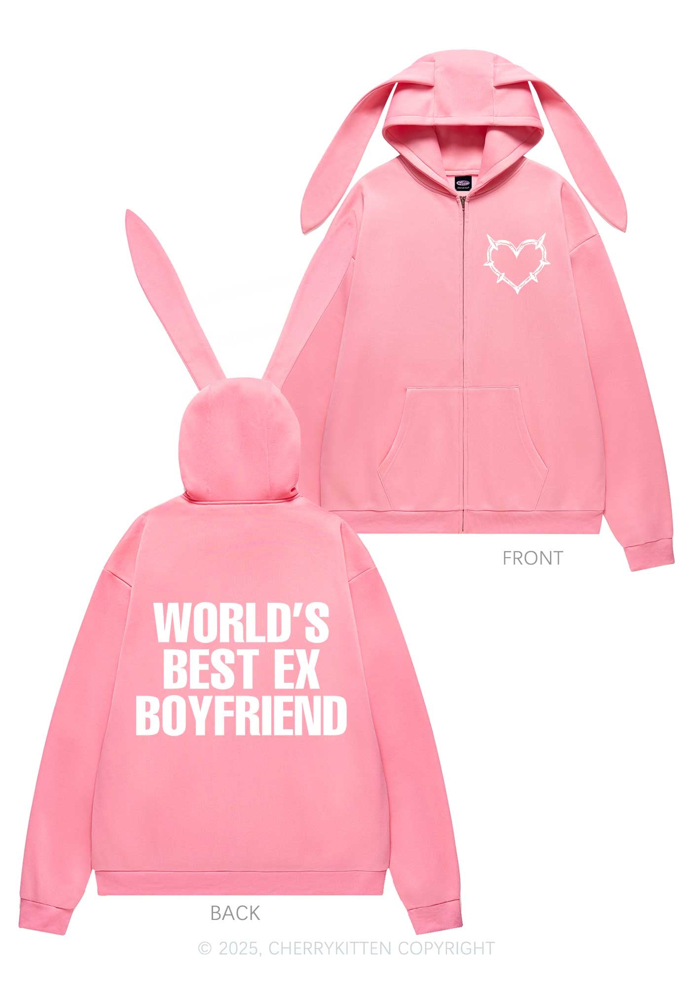 Best Ex Boyfriend Y2K Bunny Ear Zip Hoodie Cherrykitten