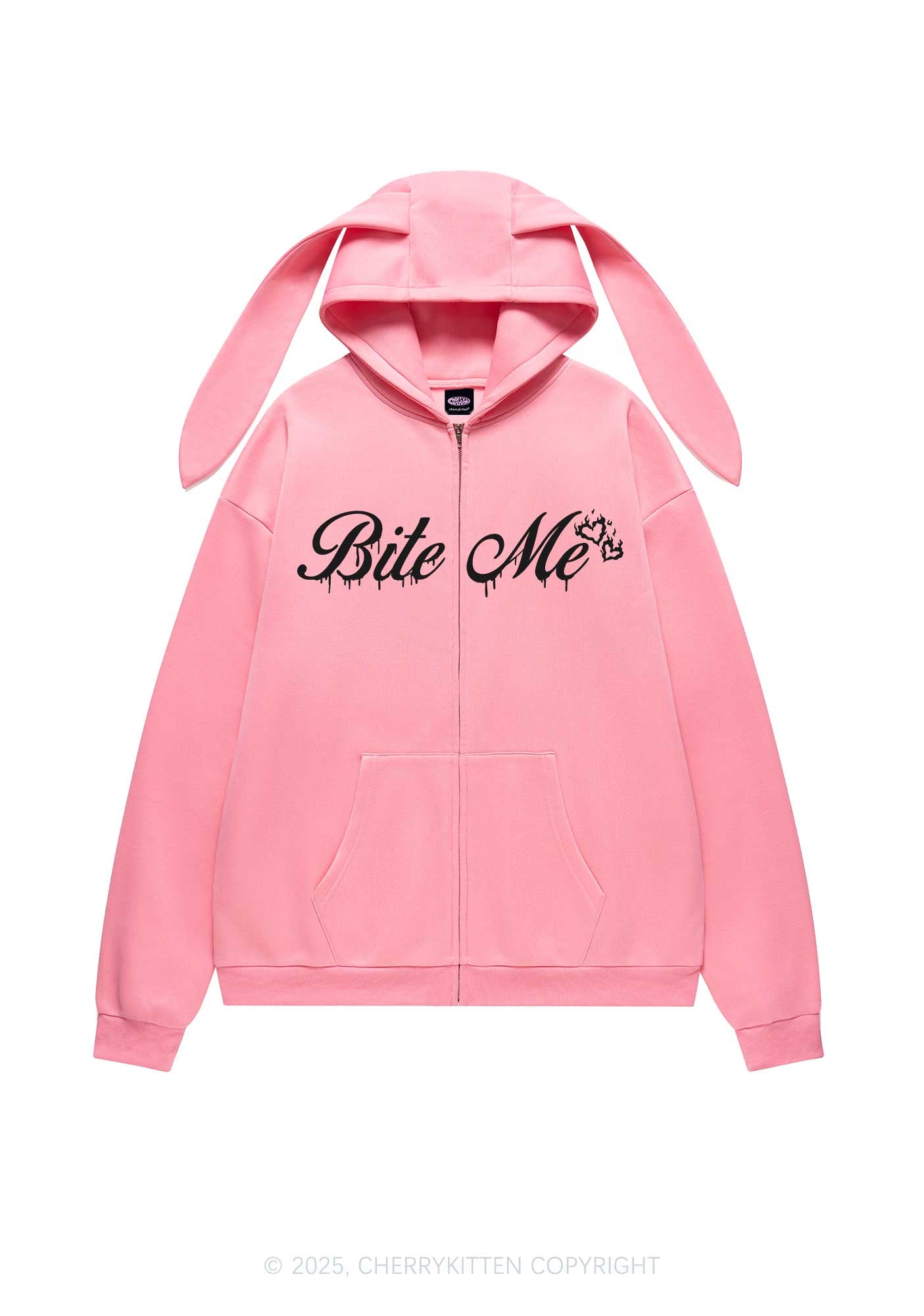 Bite Me Y2K Bunny Ear Zip Hoodie Cherrykitten