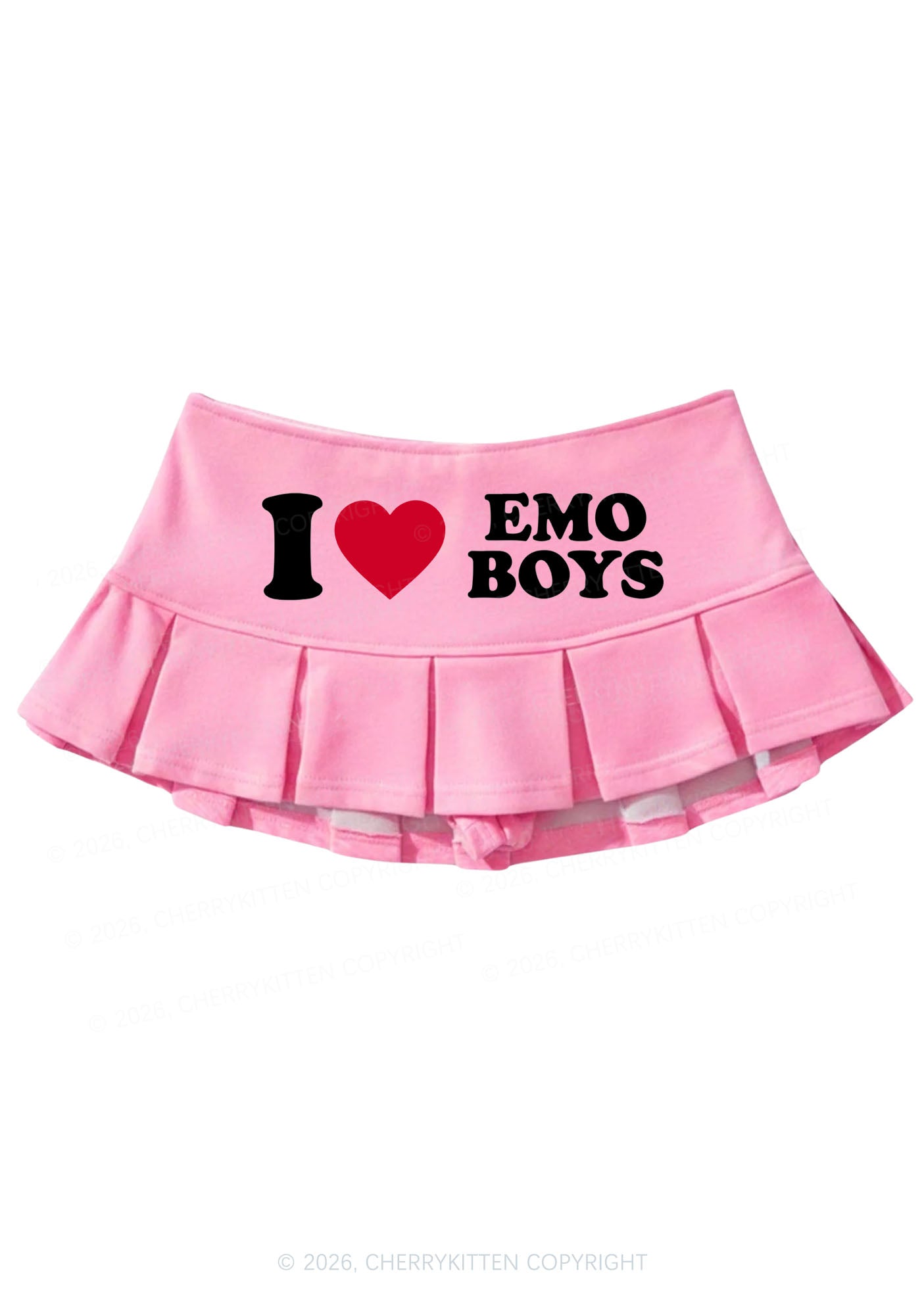 I Love Emo Boys Y2K Mini Pleated Skirts Cherrykitten