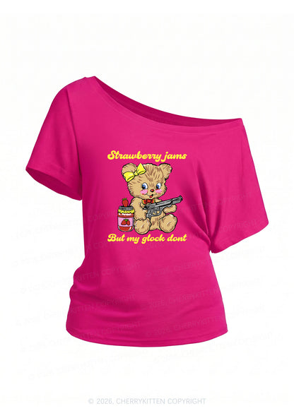 Strawberry Jams Bear Y2K Off Shoulder Tee Cherrykitten