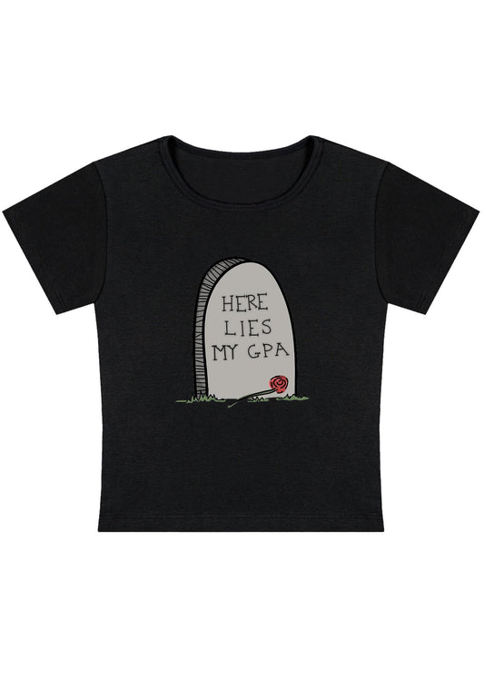 Here Lies My GPA Y2K Baby Tee