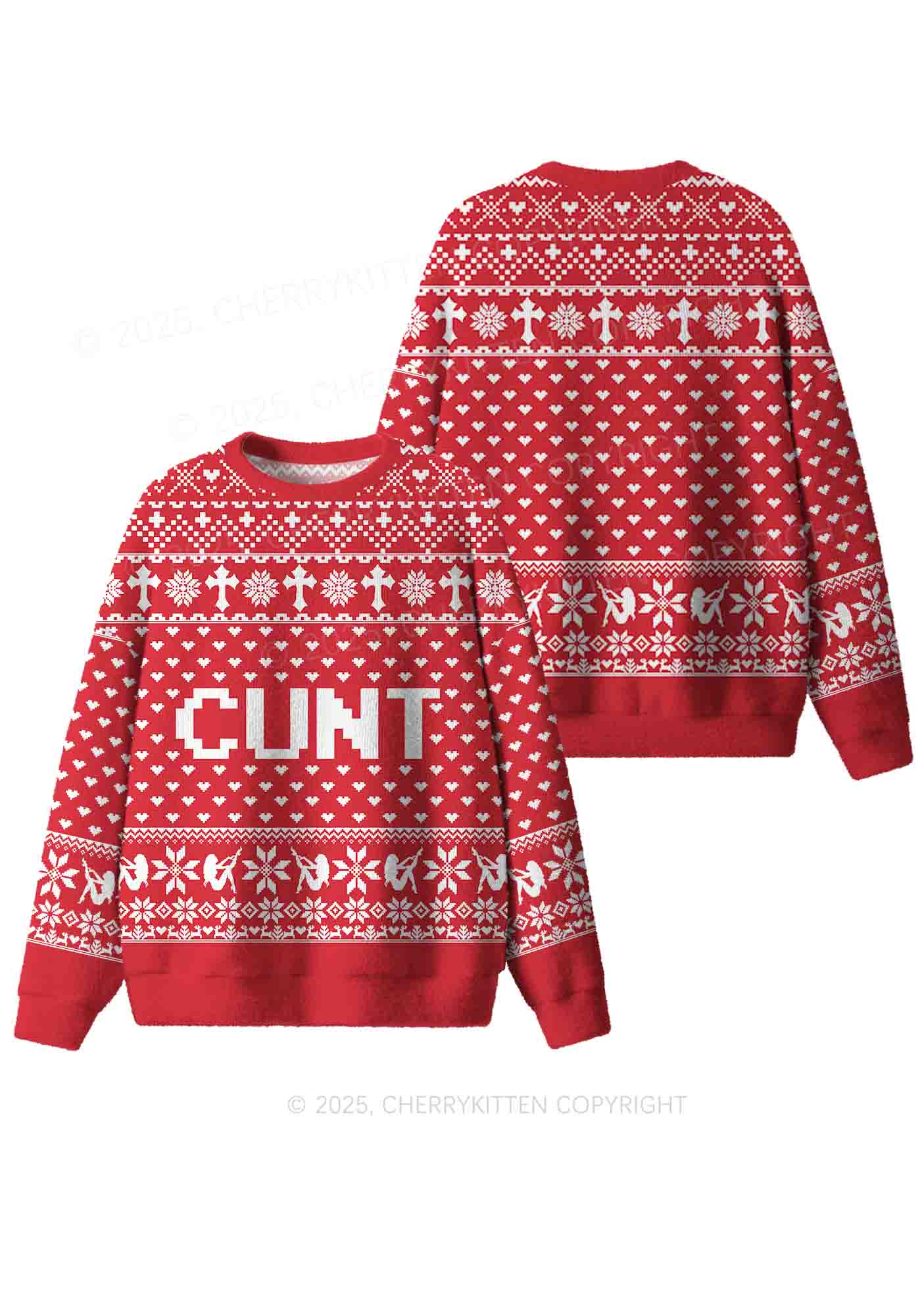 Red Cxxt Y2K Christmas Knit Sweatshirt Cherrykitten