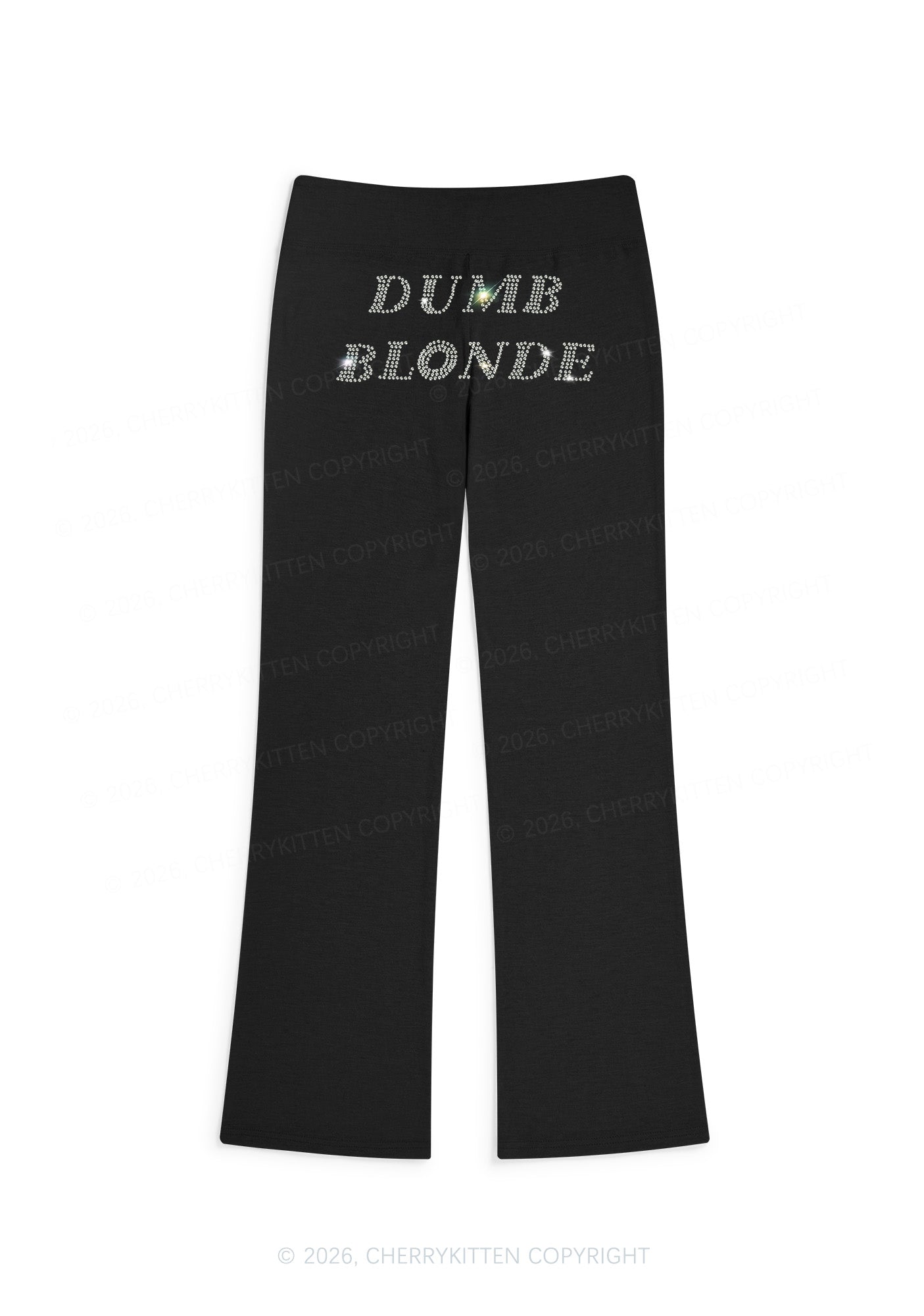 Rhinestone Dumb Blonde Y2K Low Rise Drawstring Flare Pants Cherrykitten